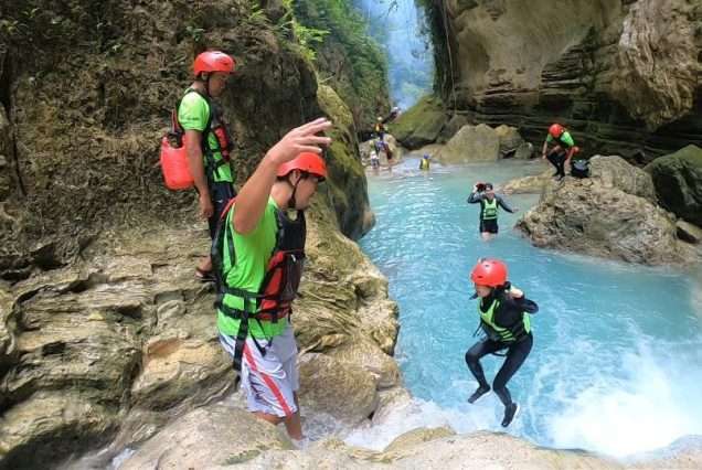 Kawasan Falls in Badian, Cebu. Highlights of Oslob Whale Shark & Canyoneering Day Tour.