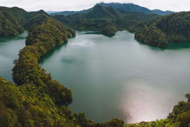 Twin Lakes Balinsasayao scenic view amid forested hills